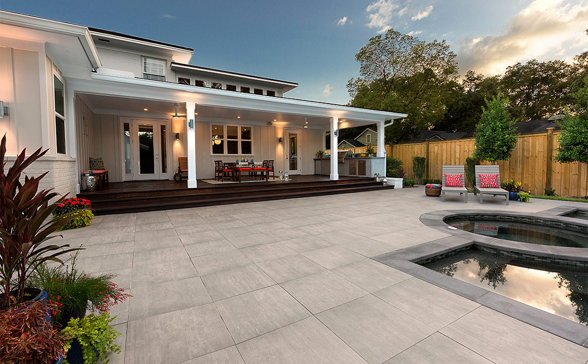 Pool deck at sunset